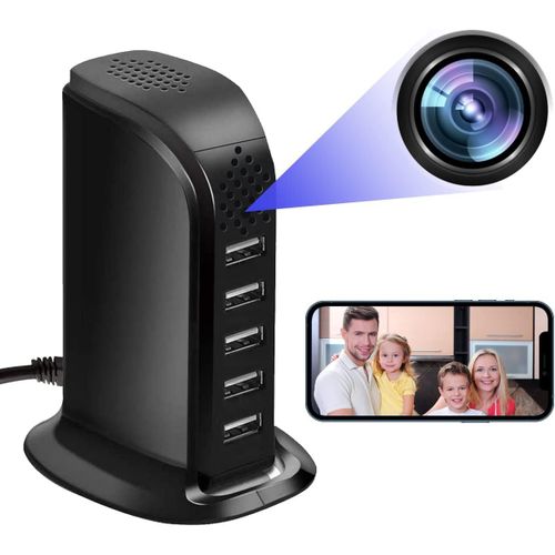 Caméra Espion cachée, HD 1080p WiFi avec Chargeur USB 5 Ports Prise sans Fil Mini caméra Espion pour Surveillance à Domicile avec détection de Mouvement Vue à Distance.[G436]