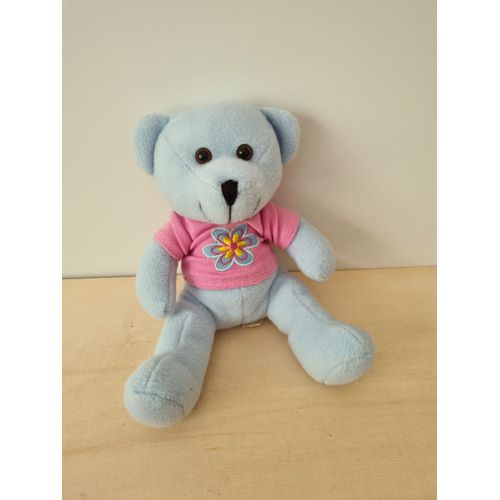 Doudou Ours Bleu Fleur Rose Anna Club