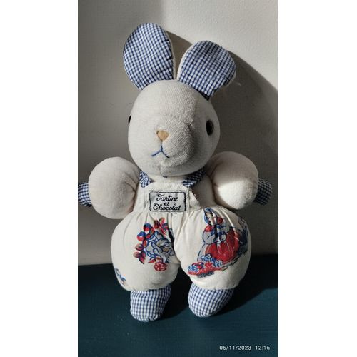 Doudou Lapin Blanc Imprimé Et Vichy Bleu Tartine Et Chocolat