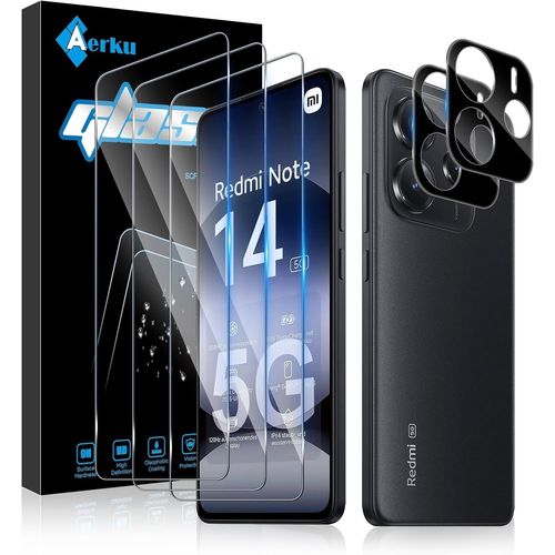 Tempered Glass For Xiaomi Redmi Note 14 5g With Rear Camera Protector [3+2 Pieces],9h Hardness [Bubble-Free] [Ultra Hd] Ultra Resistant Tempered Glass Screen Protector [Transparent]