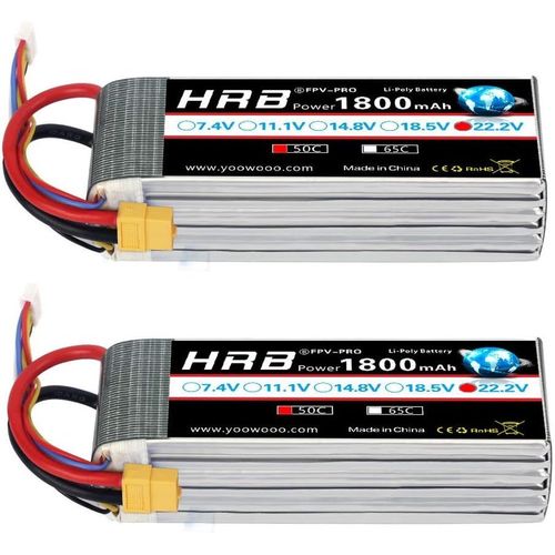 Hrb 2pcs Batterie Lipo 1800mah 6s 22.2v 50c Avec Xt60 Au Connecteur Deans T Pour Sab380 Align 470 Alzrc Devil 380 480 Hélicoptère Avion Voitures Camion Buggy Truggy Drones Multicopter.[W267]-Marque Générale