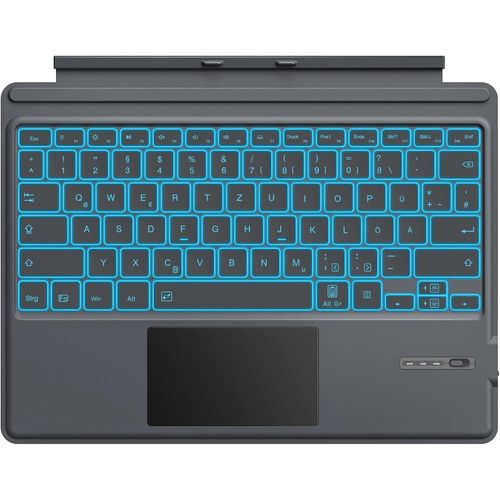 Clavier Allemand compatible avec Microsoft Surface Pro 7 Plus/Pro 7/Pro 6/Pro 5/Pro 4/Pro 3,Clavier QWERTZ Bluetooth avec Pavé Tactile,Rétroéclairage LED 7 Couleurs,Batterie Rechargeable,Gris.[W394]