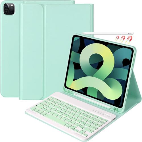 Clavier pour iPad Air 5 2022/Air 4 2020, Coque pour iPad Pro 11 2022/10.9 avec Housse de Clavier Français Sans Fil pour iPad Pro 11 2022/2021/2020/2018, Clavier Détachable Bluetooth et Étui avec Rainure