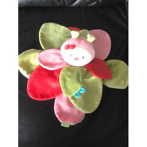 Doudou Plat Fleur Papillon Rose Vert Rouge Babysun