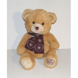 Peluche Ours Marron La Grande Récré - Doudou Ours Echarpe Bordeaux Flocons
