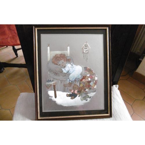 cadre photo tour bois marron 26x32cm avec gravure enfant qui dort sur carton argenté