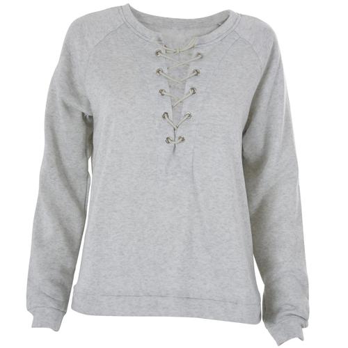 Mode Femme O Cou A Manches Longues A Lacets Sweat Pulls Dames Decontractee Couleur Chaud Sweat-Shirt Veste Gris Clair L