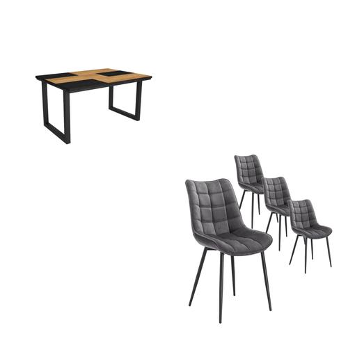 Ensemble Meubles, Table À Manger, 140, Chêne Et Noir, Style Industriel, Lot De 4 Chaises De Salle À Manger, Chaise Tapissée