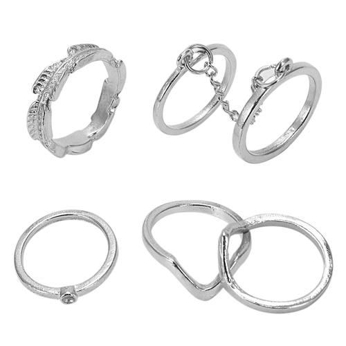 Ensemble 6pcs Lot De Bagues De Phalange Fleche Lune Midi Avec Perle Fantaisie Boheme Pour Femme Et Fille (6pcs Argent)