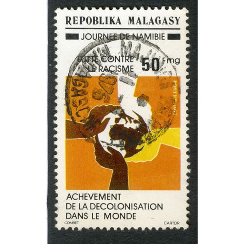 Timbre Oblitéré Repoblika Malagasy, Journée De Namibie, Lutte Contre Le Racisme, Achèvement De La Décolonisation Dans Le Monde, 50 Fmg
