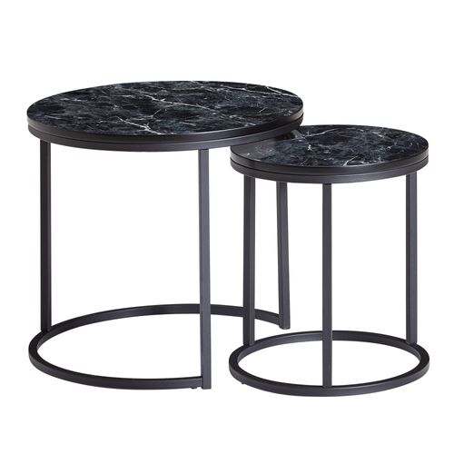 Table D'appoint Lot De 2 Effet Marbré Table Basse De Salon Ronde Moderne