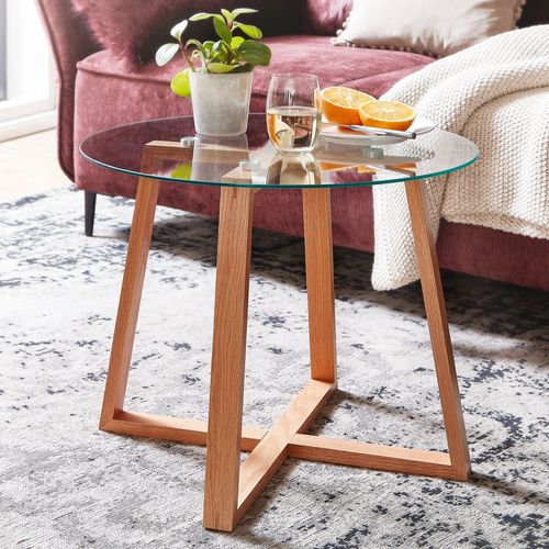 Table Basse De Salon Chêne Bois Massif Verre Table De Canapé Ronde
