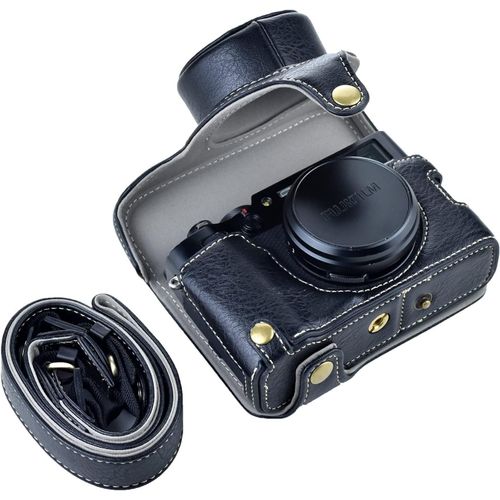 Étui pour Appareil Photo X100V-Étui en Cuir rétro pour Appareil Photo numérique Fujifilm X100V-Étui de Protection avec Sangle et étui de Protection-Noir