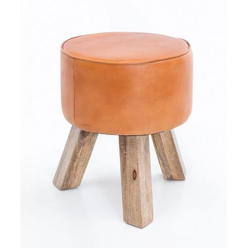 Tabouret Cuir Petit 37x45x37 Cm Bois Massif Ottoman Rembourré Rond Rétro