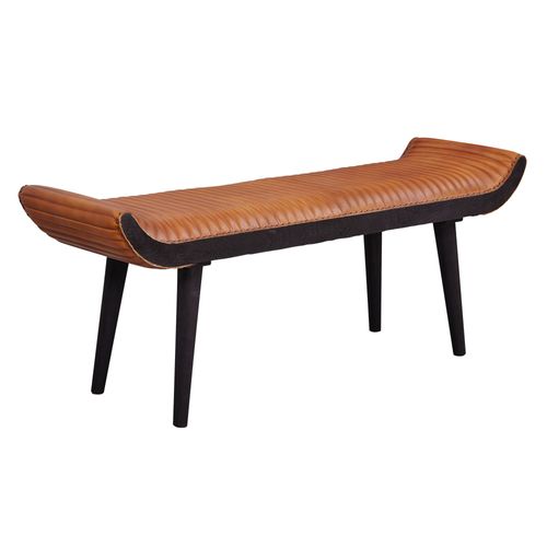 Banc Banc Rembourré Cuir Véritable / Bois 125x51x38 Cm Banc De Lit Banc De Couloir