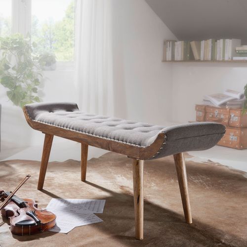 Banc Tissu / Bois Tapissé Banc 125x51x38 Cm Banc De Lit Gris Banc D'entrée