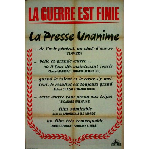 La Guerre Est Finie - Affiche Originale De Cinéma - Format 80x120 Cm - Alain Resnais, Yves Montand, Ingrid Thulin, Geneviève Bujold, Jean Dasté, Dominique Rozan / The War Is Over - Année 1966