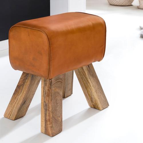 Tabouret Petit 30x47x40 Cm Bois Massif Ottoman Rembourré Rétro Séjour