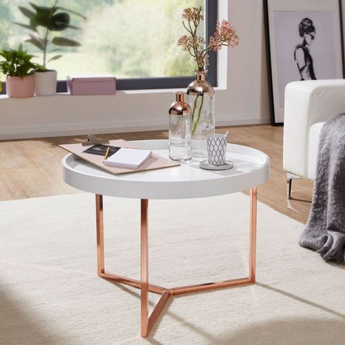 Table Basse Bois / Métal Ø 58,5cm Table D'appoint Table De Salon Rond