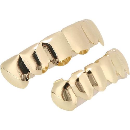 Or Argent Dents Grillz Pour Hommes Femmes,Hip Hop Argent Or Grills Pour Vos Dents Haut Et Bas,Rappeur Costume Dents Bijoux Accessoires (Ensemble Or Brillant (Placage Or Véritable)).[Y360]