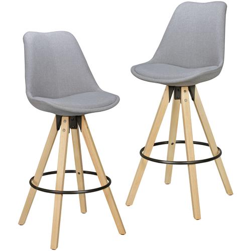 Ensemble De 2 Tabourets De Bar Bois Rétro Tissu Design Avec Tabourets Arrière