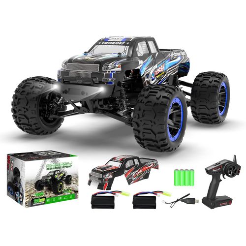 Voiture Télécommandée 1:16 Avec Phares,45 Km/H 4wd Monstertruck,Rc Auto 2.4ghz Télécommande,Voiture De Course Avec 2 Batteries,Rc Crawlers,Cadeau Pour Adultes Et Enfants (78505 Bleu)
