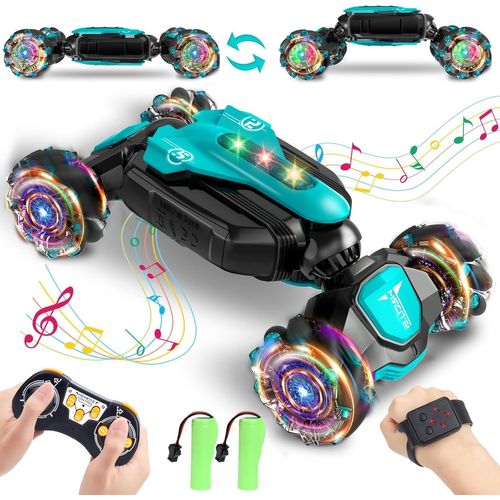 Voiture télécommandée avec télécommande RC Cascadeur Voiture Telecommandé 2,4 GHz 4WD Voiture Tout Terrain RC Stunt Auto Drift 2 Batterie Musique Noël Cadeau pour Enfants 6 7 8 9 10 11 12 Ans