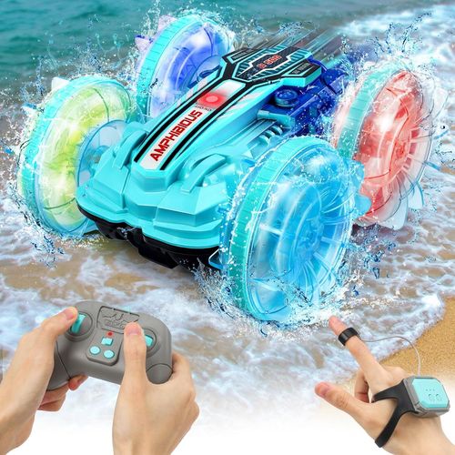 Voiture Télécommandée Enfant,360° Rotation Voiture Radiocommandée avec Lumière,2,4GHz 4WD RC Voiture Tout Terrain,Jouet Cadeau Fille 4,5,6,7,8,9 Ans (Bleu)