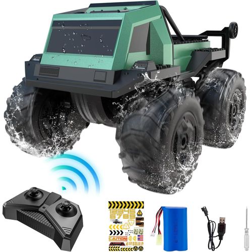 Amphibie Voiture Telecommandé Enfant,4WD Voiture Télécommandée Tout Terrain,2.4GHz Etanches 360°Rotation RC Crawlers Radiocommandés,Voitures Jouet Aquatiques Garçon Fille 8-12 Ans