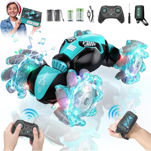 Voiture Télécommandée,Geste RC Voiture 2,4 GHz 4WD Voiture RC 360° Rotation avec Musique et Lumière Colorée,RC Voiture Télécommandée Enfant Jouet Cadeau pour Garçons Filles âgés de 6 à 12 Ans