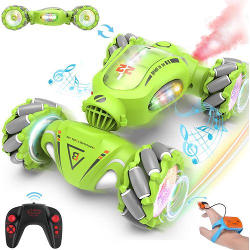Cadeau Voiture Télécommandée Garçon Enfants 6 7 8 9 10 Ans,1:18 Voiture RC avec Pulvérisateur lumière LED 360 tournant Voiture Cascadeur,2.4Ghz 4WD RC Car Jouet Garcon 6-12 Ans,Vert