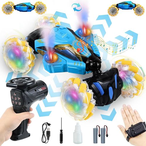 Voiture Télécommandée,360° Rotation Offroad Drift Car avec Musique Lumière et Spray,4WD 2.4 Ghz RC Voiture Enfant,Jouet Enfant Cadeau Garçon Fille 6 7 8 9 10 11 12 Ans (Bleu)