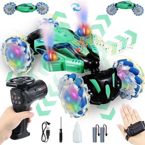 Voiture Télécommandée,360° Rotation Offroad Drift Car avec Musique Lumière et Spray,4WD 2.4 Ghz RC Voiture Enfant,Jouet Enfant Cadeau Garçon Fille 6 7 8 9 10 11 12 Ans (Vert)
