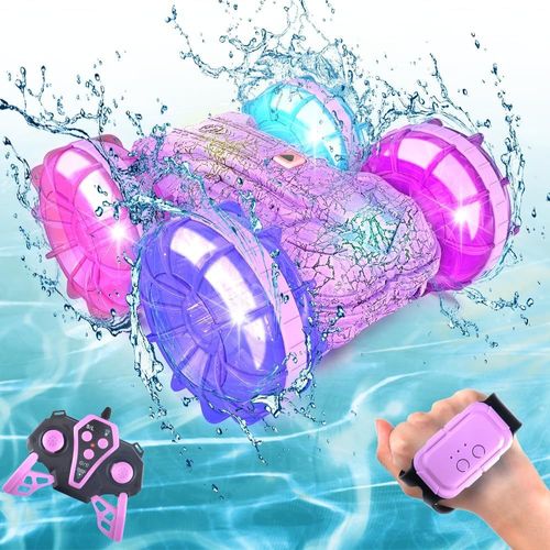 Voiture et bateau télécommandés amphibies pour garçons de 5 à 12 ans,véhicule RC contrôlé à la main pour piscine,bateau RC étanche à 4 roues motrices pour enfants de 4-8 ans,jouet de piscine (rose)
