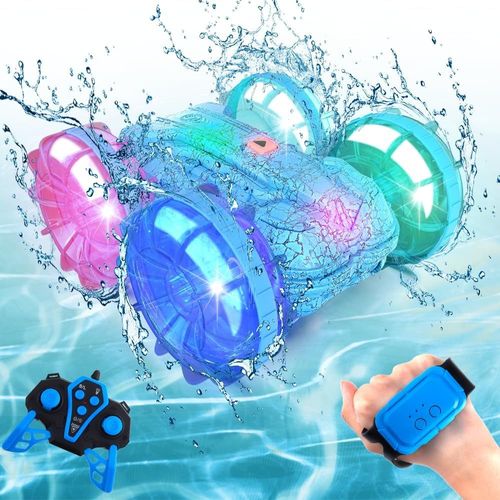 Voiture et bateau télécommandés amphibies pour garçons de 5 à 12 ans,véhicule RC contrôlé à la main pour piscine,bateau RC étanche à 4 roues motrices pour enfants de 4-8 ans,jouet de piscine (bleu)