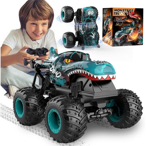 Voiture Télécommandée,Monster Truck Telecommande avec Lumières LED et Musique,2.4GHz Dinosaure Voiture Telecommandé Enfant,360°Rotation Voiture Télécommandée Drift,Jouet Enfant 3 4 5 6 7 8+ Ans