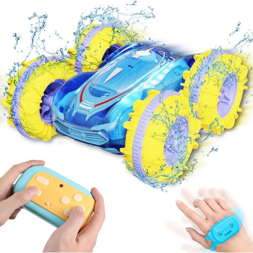 Voiture Télécommandée Tout Terrain 4WD Capteur Gestuel Ètanche RC Stunt 360°Rotation 2.4GHz Stunt Car Offroad Jouet Véhicule Enfants Garçon Fille 6-12 Ans Cadeau (Bleu)