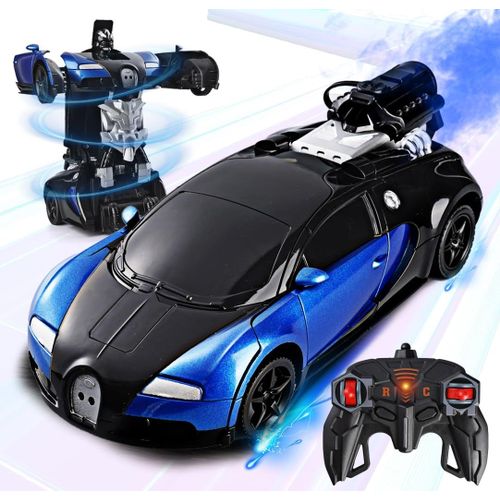 Robot de Transformation Jouet,Voiture Goutte Télécommandée pour Enfants 3-10 Ans,Véhicules Radiocommandés avec Brouillard Vaporisateur/360° Rotation/Musique/Lumières LED,Cadeau pour Garçons