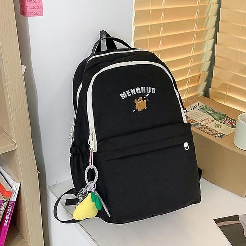 Mode Collège Étudiant Sac À Dos Nouveau Porte-clés Sac À Dos Cartable Pour Femmes Grande Capacité Sac À Dos Beau Voyage Occasionnel Avec Pendentif noir