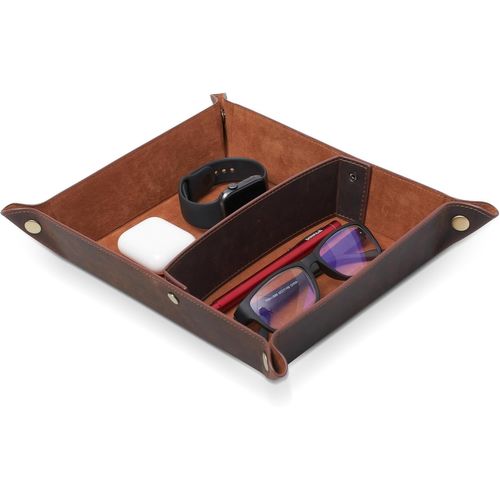 Vide-Poches-Porte-Clés En Cuir-Porte-Clés-Étui À Lunettes-Étui En Cuir Au Design Unique-Idéal Pour Organiser-Marron