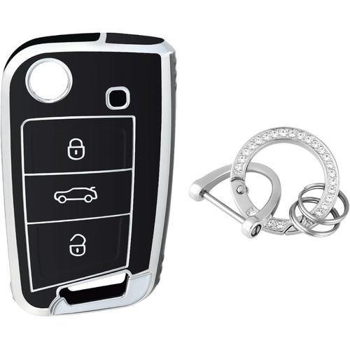 Etui A Cle Voiture Coque Clé,Étui À Clés Couvre Clef Cache Clef Avec Porte Clef Pour Vw Golf 7 Variant Polo Tiguan Seat Leon Cupra Skoda Octavia Superb
