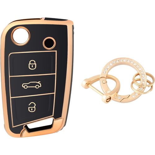 Etui A Cle Voiture Coque Clé,Étui À Clés Couvre Clef Cache Clef Avec Porte Clef Pour Vw Golf 7 Variant Polo Tiguan Seat Leon Cupra Skoda Octavia Superb