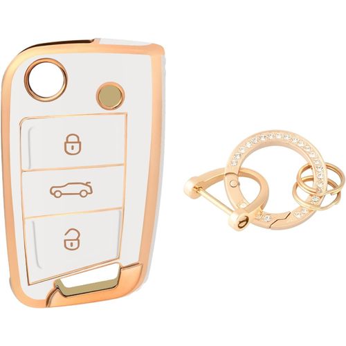 Etui A Cle Voiture Coque Clé,Étui À Clés Couvre Clef Cache Clef Avec Porte Clef Pour Vw Golf 7 Variant Polo Tiguan Seat Leon Cupra Skoda Octavia Superb