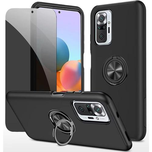 Beek Coque Pour Redmi Note10 Pro 4g/Note 10 Pro Max 4g Housse Etui Avec Anti-Espion Verre Trempé Avec Support De Bague Résistant Aux Chocs Résistant Aux Rayures Pc Silicone Heavy Duty-Noir