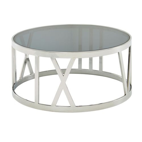Table Basse Ronde Verre 60x60x30 Cm Petite Table De Salon Moderne Métal