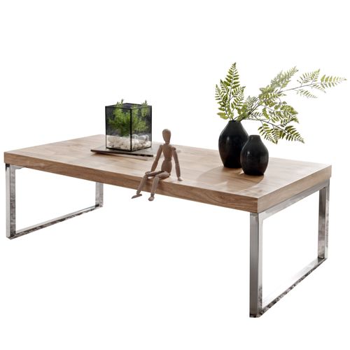 Table Basse Bois Massif Métal 120x40x60cm Table D'appoint Table De Salon