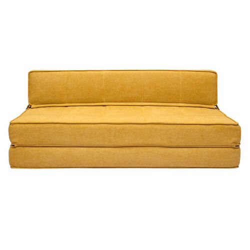 Chauffeuse 2 Places Convertible En Tissu Effet Velours Jaune Moutarde Katy