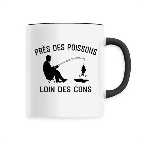 Mug "Pre?S Des Poissons, Loin Des Cons" - Confectionné En France - Tasse Originale En Céramique - Cadeau Anniversaire Humour Pêche Original Rigolo