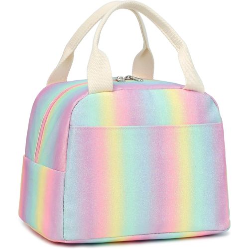 Paillettes Sac Isotherme Enfant Fille Sacs-repas Femmes Sac de Pique-nique Sac à Goûter Fille Sac de Lunch avec Fermeture Éclair,Arc-en-ciel.[G678]