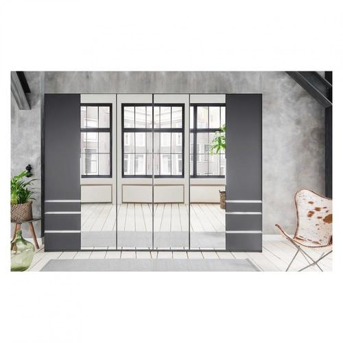 Armoire Grace Décor Graphite 2 Portes Pliantes 2 Portes Tournantes 6 Tiroirs 4 Miroirs